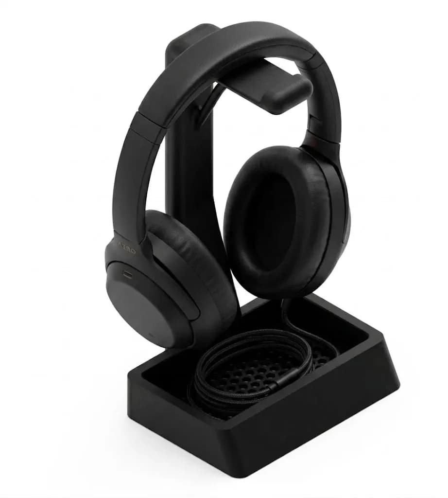Настільна підставка для навушників із лотком-органайзером чорна