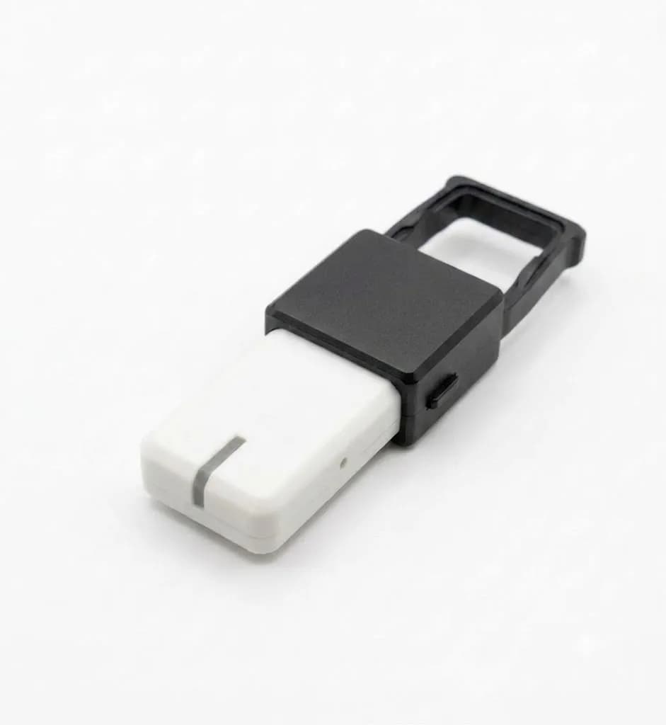 Чорна пластикова заглушка для USB-флешки з вушком для кріплення