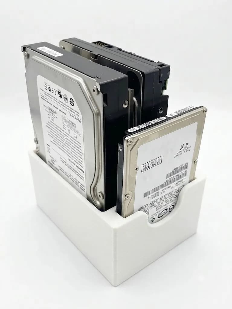 Настільна підставка-органайзер для жорстких дисків (3x 3.5" HDD, 1x 2.5" SSD), біла