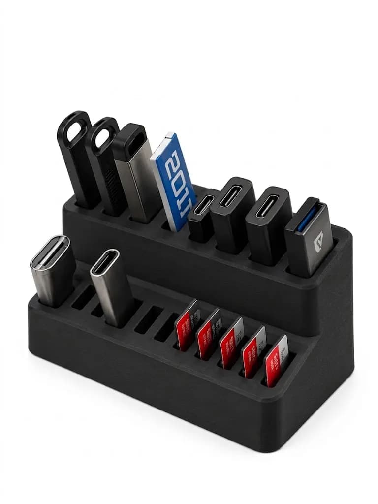 Багатофункціональний USB-органайзер на 8 USB-A, 3 USB-C, 3 Micro USB, 5 Micro SD, чорний, пластиковий - зображення 1