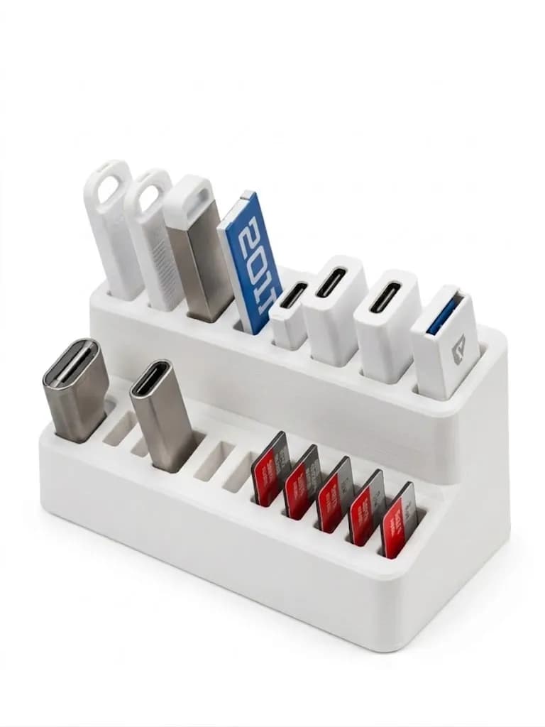 Багатофункціональний USB-органайзер на 8 USB-A, 3 USB-C, 3 Micro USB, 5 Micro SD, білий, пластиковий - зображення 1